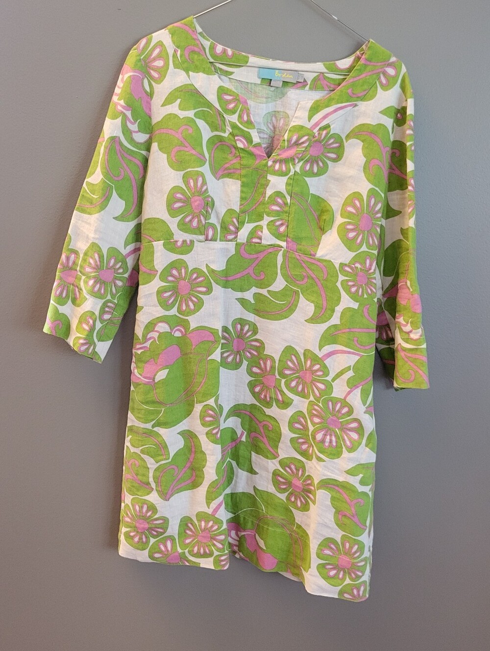 Boden Womens Linen Dress 8 Pink Green